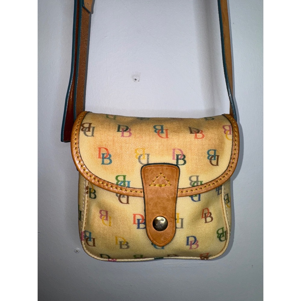 Y2K Dooney & Bourke Rainbow Monogram Crossbody Bag Cream Leather Trim VTG